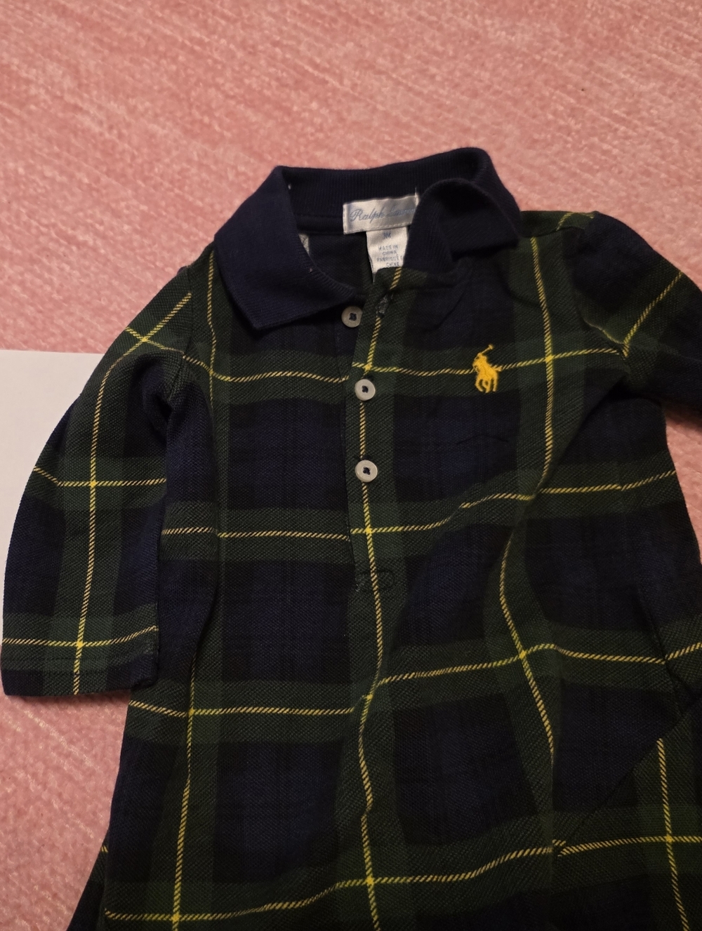 Polo by Ralph Lauren Navy & Green Plaid Polo Dress with Yellow Logo